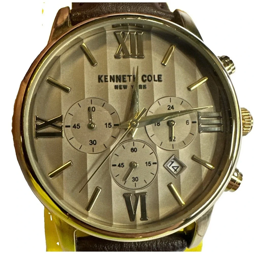 Kenneth Cole Men's Watch GF21751 Brown Leather Band-New Battery